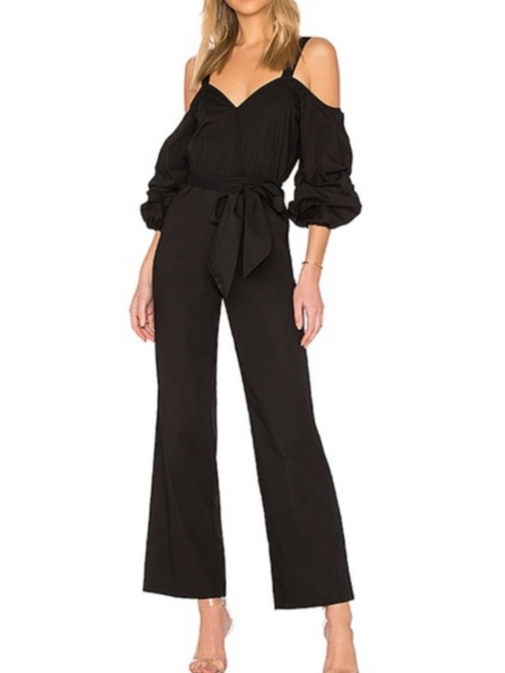 LOVERS + FRIENDS Molly Cold Shoulder Wide Leg Jumpsuit | Size M | Black